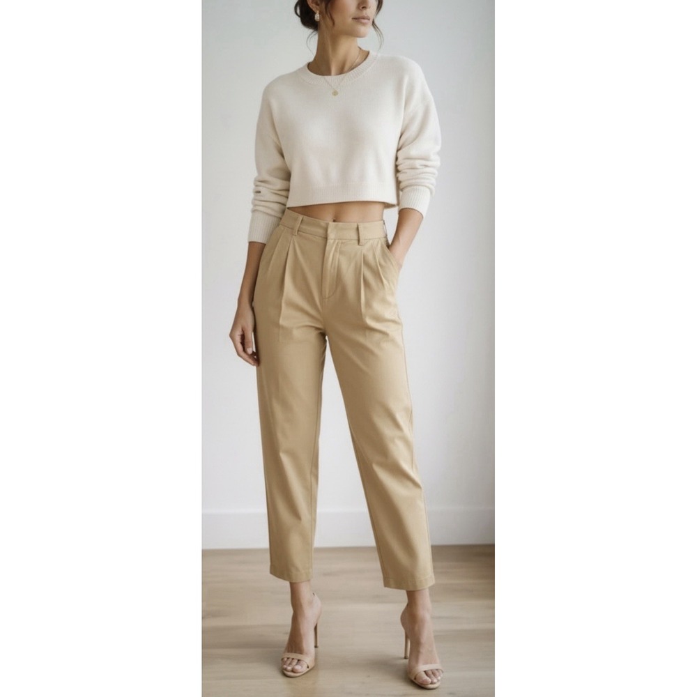 AYR The Metropolitan Pleated Khaki Pants Size 6 High Rise Cropped Chino Trouser
